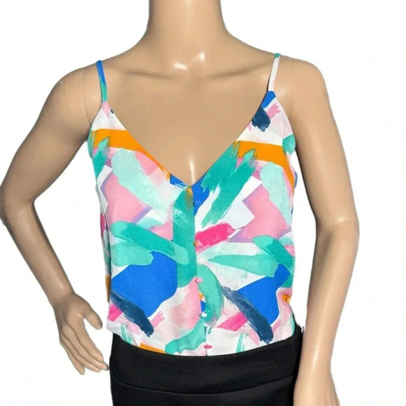 Multicolor Paint Brush Detail Sleeveless Top Cami Blouse Size Small Coastal Chic - Picture 3 of 10